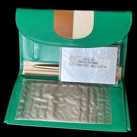 VTG Don Loper Beverly Hills Leather Mod MCM Wallet Green Brown Bone Vintage NWT - Picture 4 of 9